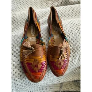 Women's Authentic Mexican Huarache Flats Leather Rainbow Slip On; Size 5